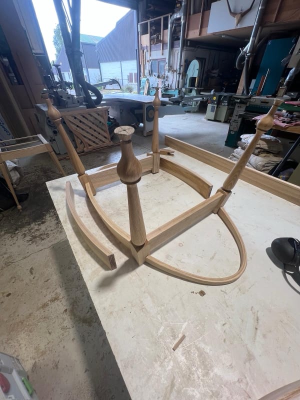 Table frame under construction on the workshop bench